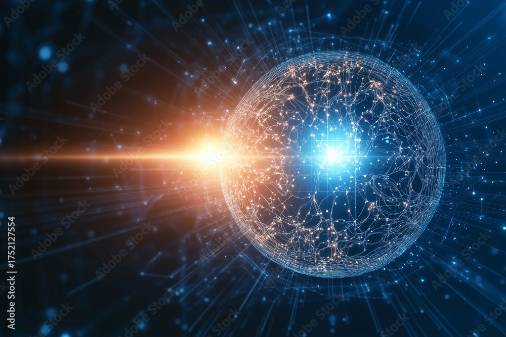 Fototapeta premium Planet shaped as glowing lightbulb symbolizing knowledge energy and fusion of intelligence and cosmos