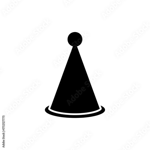 Simple Black Party Hat Icon Isolated on White Background.
