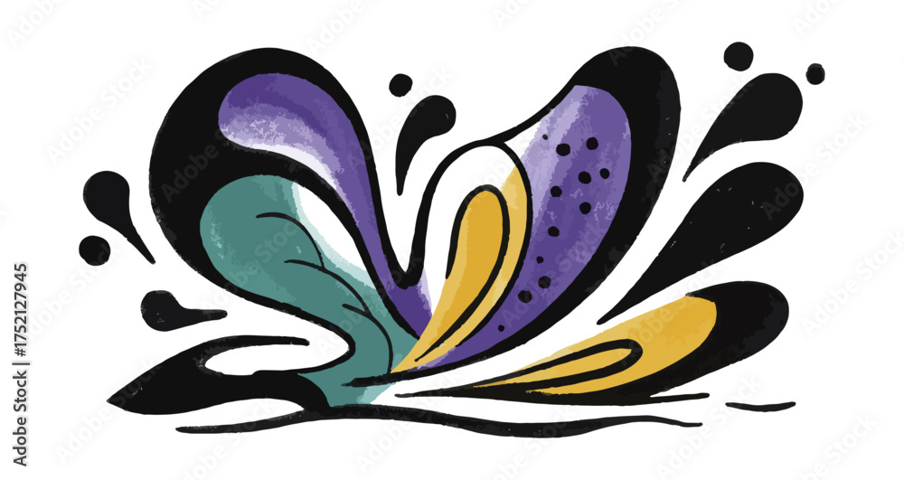 Obraz premium Abstract floral composition with brush strokes in vibrant colors isolated on black background