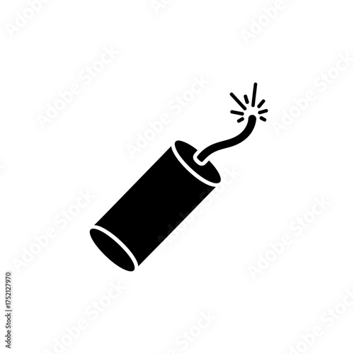 Black silhouette of a lit dynamite stick with a sparkling fuse.