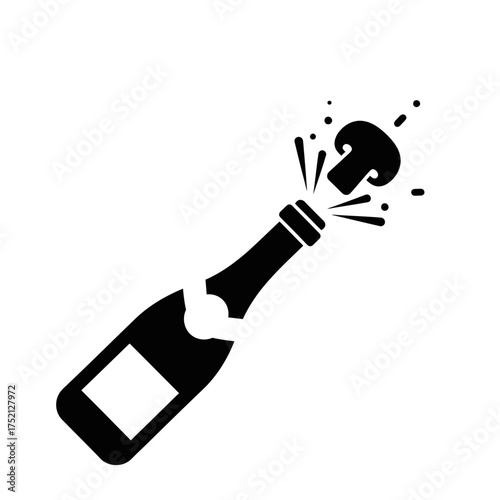 Champagne bottle popping with a mushroom cork in a playful and whimsical illustration.