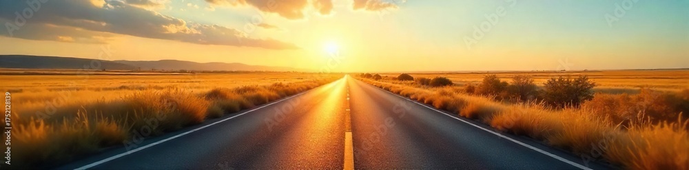 Fototapeta premium Sun-Drenched Highway Endless Road Trip Adventure Across Scenic Landscape
