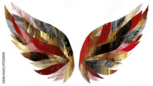 Abstract wing illustration with feather texture and decorative elements