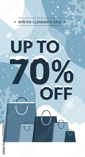 Modern Flat Style Winter Clearance Sale Shopping Bag Illustration