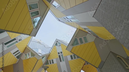 Vibrant Yellow Cube Houses in Rotterdam, a Modern Architectural Marvel and Tourist Attraction in the Netherlands