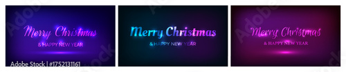 Merry Christmas and Happy New Year neon background
