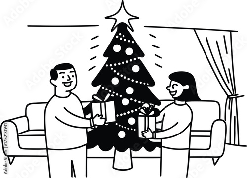 Happy Christmas Day Celebration with Santa, Gifts, and Snowflakes