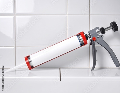 Caulking Gun Near Bathroom Tiles – Home Repair in Progress