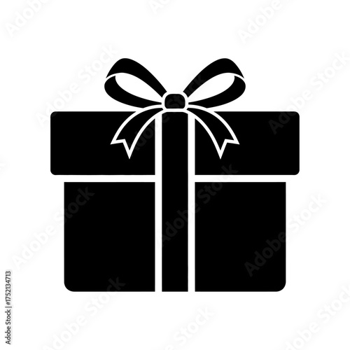 Black gift box with a white ribbon bow on top for celebration.