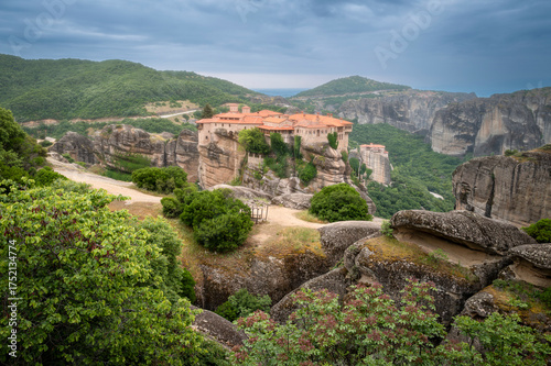 The Holy Monastery of Varlaam building on top of a sandstone at Meteora. Thessaly, Greece, Europe.