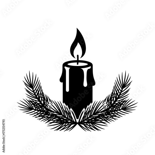 Candle with Pine Branches - A Symbol of Light and Remembrance.