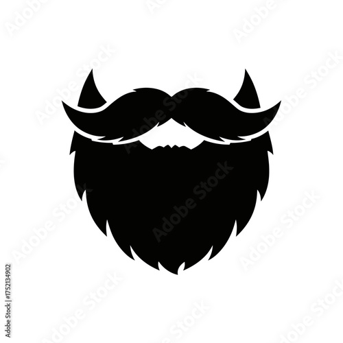 Black beard and mustache illustration on white background for design.
