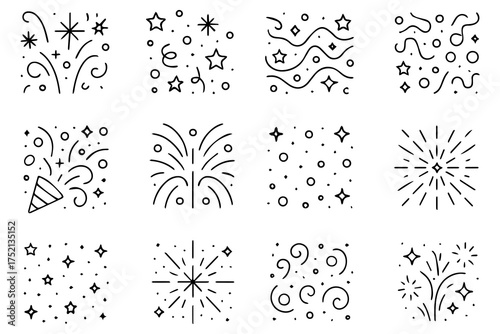 Set fireworks glowing lights thin spark vector flash fountain firework sparkle icon