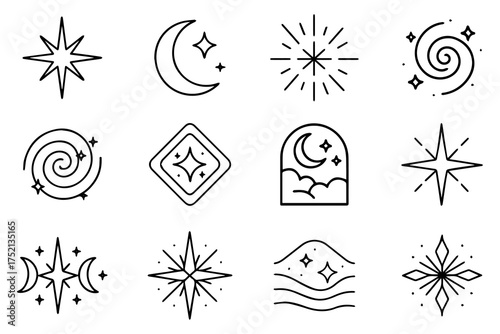 Astronomy and space icon set – outline style for science, education