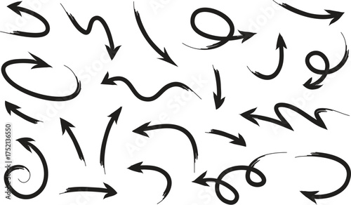 Grunge Arrow Icon Set Black Directional Vector Elements for Web Design, Presentation and UI  -  A Collection of Hand Drawn Style Pointer Symbols
