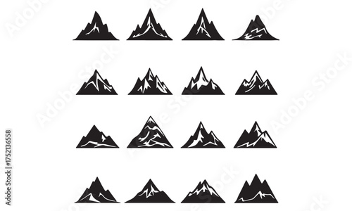 Collection of Hand-Drawn Mountain Peaks and Hill Silhouettes