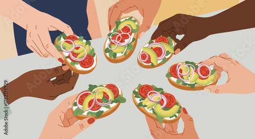 Delicious avocado toast appetizers shared among friends at a gathering.