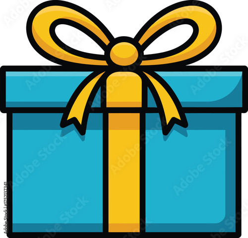 Download cute blue gift box with yellow ribbon vector illustration graphic