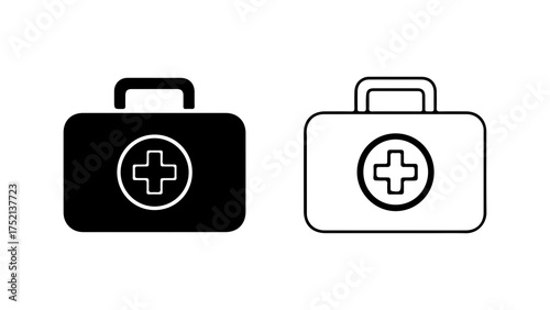 A set of two first aid kit icons, one in a solid black glyph style and the other as a white outline.
