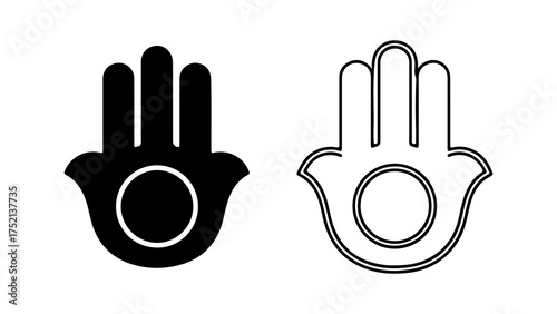 Two Hamsa hand symbols, one solid black and one outline, isolated on a white background.