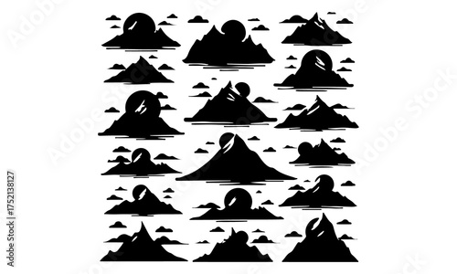 Collection of Hand-Drawn Mountain Peaks and Hill Silhouettes