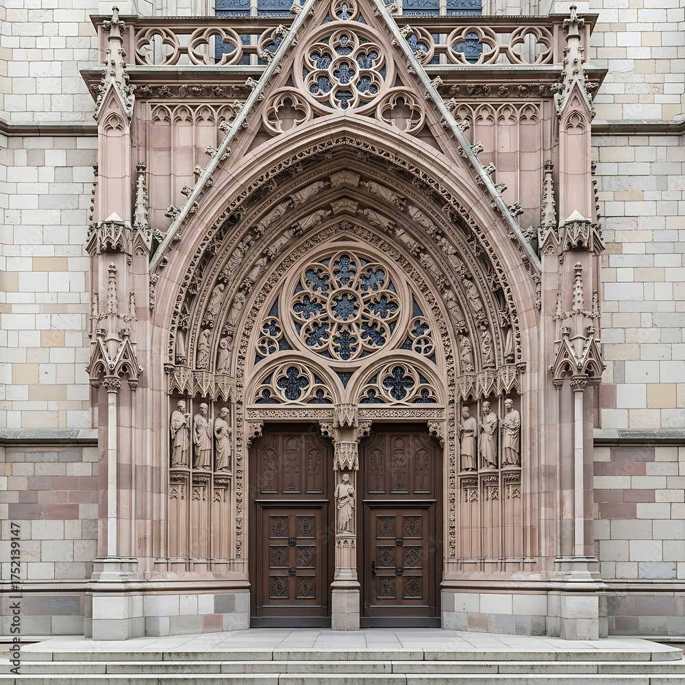Obraz premium Ornate Gothic Cathedral Entrance with Rose Window