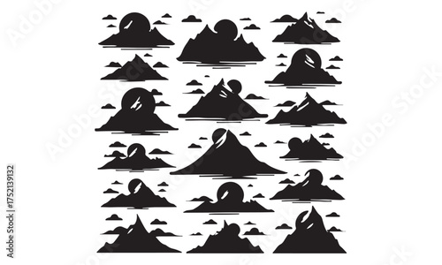Collection of Hand-Drawn Mountain Peaks and Hill Silhouettes