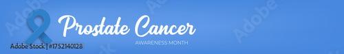 November Prostate cancer awareness month wide banner with blue ribbon icon. Blue November is prostate cancer awareness month. Movember mens health month wide banner