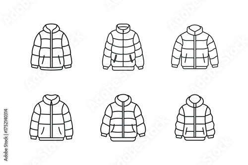 puffer jacket icon line art vector illustration