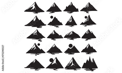 Collection of Hand-Drawn Mountain Peaks and Hill Silhouettes