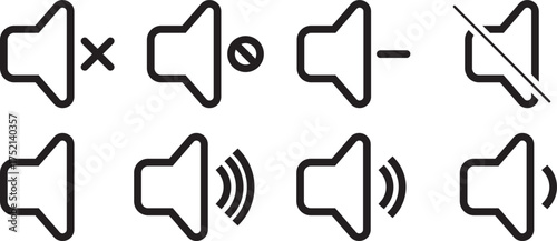 Volume icon set. Speaker icon set. volume icon vector. speaker icon set. full, low, Medium noise icons symbol. sound level. silent signs 