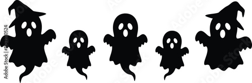 Halloween Ghostly Figures Decorate Spooky Night Parties - High-Resolution Silhouettes Create Eerie Vibes for Festive Celebrations in Haunted Environments