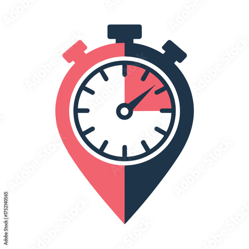 Stopwatch location pin icon with dark blue and coral red split timer time