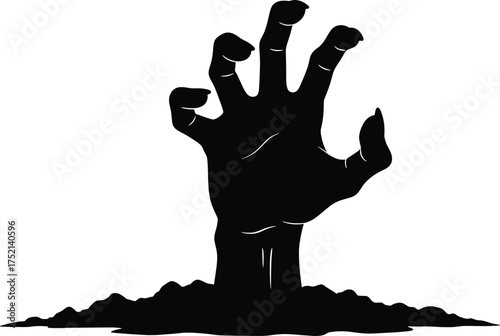 Rising Hand from Grave, Eerie Graveyard, Illustration, Spooky Environment, Dark Viewpoint, Creepy Concept
