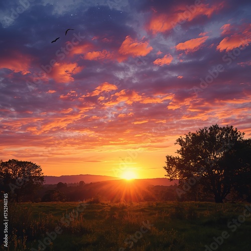 majestic sunset sky with vibrant hues of orange
