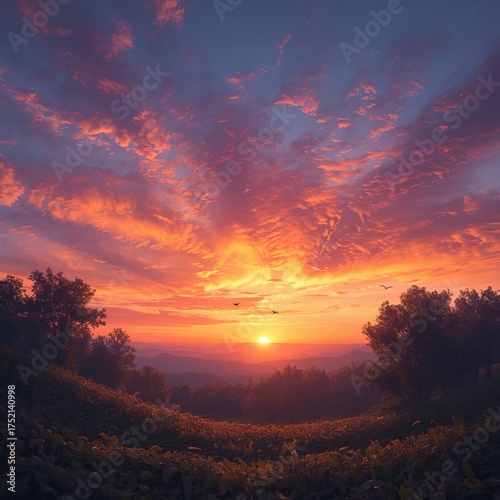 majestic sunset sky with vibrant hues of orange