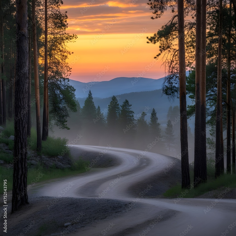 Fototapeta premium Discover a scenic mountain road at sunset, ideal for adventure travel and inspiring landscape designs