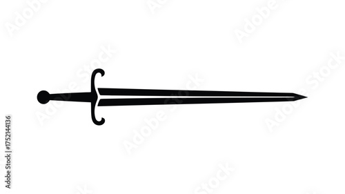 Silhouette of a medieval knight s sword with a straight blade and crossguard on a white background