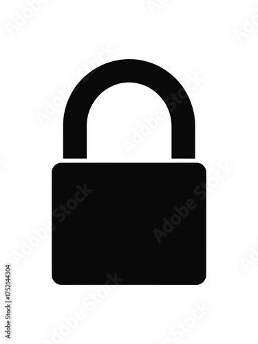 Simple black silhouette of a closed padlock icon on a white background representing security and protection