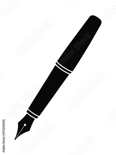 Classic black silhouette of a fountain pen with a nib and cap detail