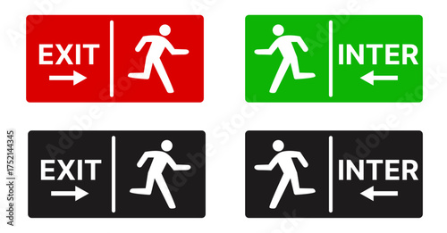 Entrance and exit vector icons. Login and logout icons. Set of sign out, Sign in vector icon. Open and close door symbol. Black exit and enter arrow, vector icon in trendy flat style