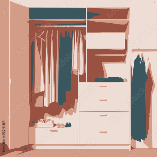 Modern Minimalist Walk In Wardrobe With Organized Clothing And Storage Solutions