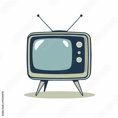 Retro Television Set With Antenna and Wooden Frame Displaying a Blank Screen