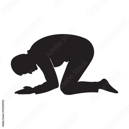 silhouette of prostration and bowing movements in prayer silhouette vector flat illustration design on white background