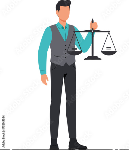 Man in Vest Holding Scales of Justice Symbolizing Law and Fairness.
