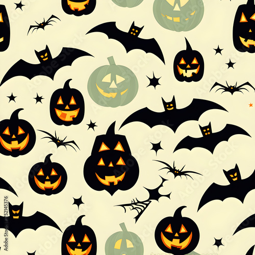 Halloween background with pumpkins, ghosts, and skulls