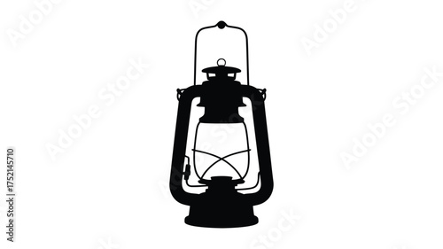 Silhouette of an old fashioned kerosene lantern with a handle for hanging