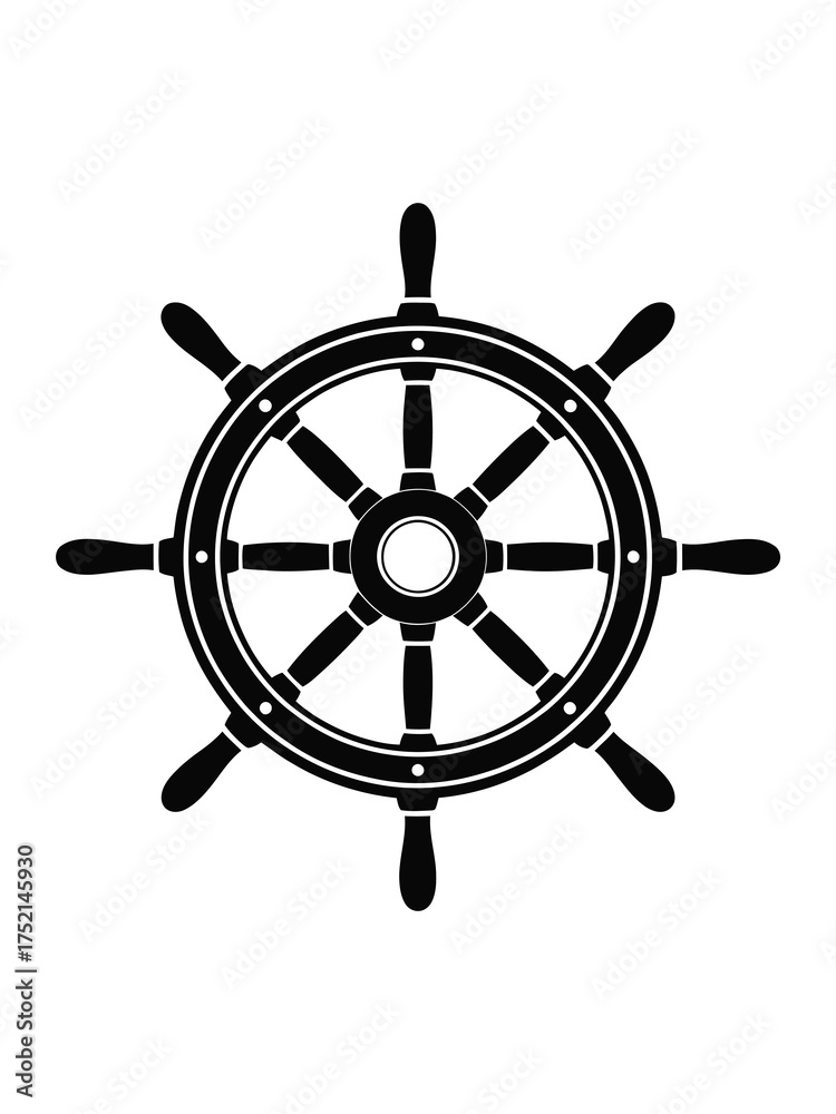 Fototapeta premium Classic nautical ship steering wheel emblem symbol isolated on white background