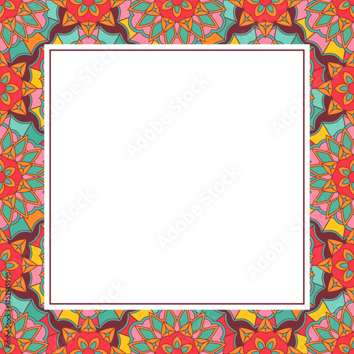 Oriental ornamental mosaic frame. Asian design for page decoration. Vector background