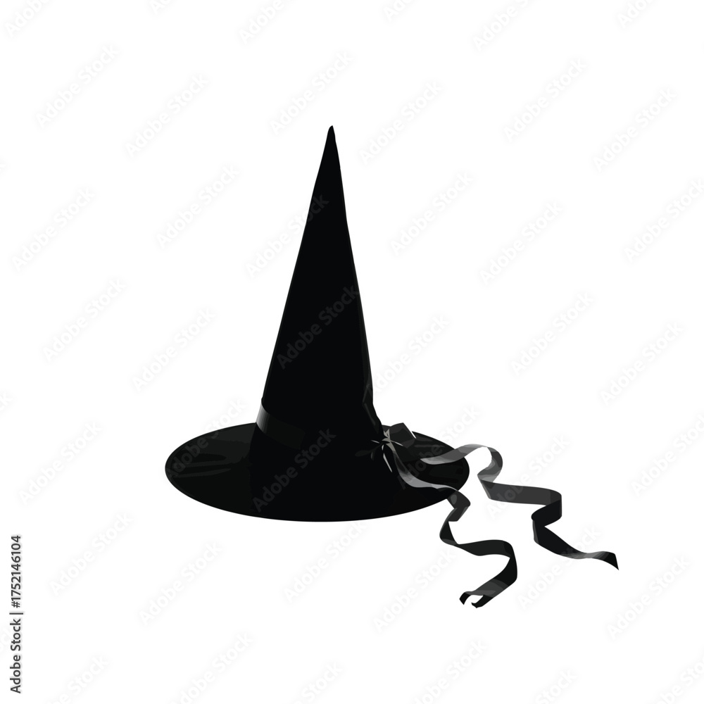 Fototapeta premium Black witch hat with ribbons silhouette